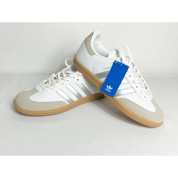 Adidas Unisex Samba OG Shoe in White Metallic Silver - Sz 8.5M / 9.5W - New - Picture 1 of 16